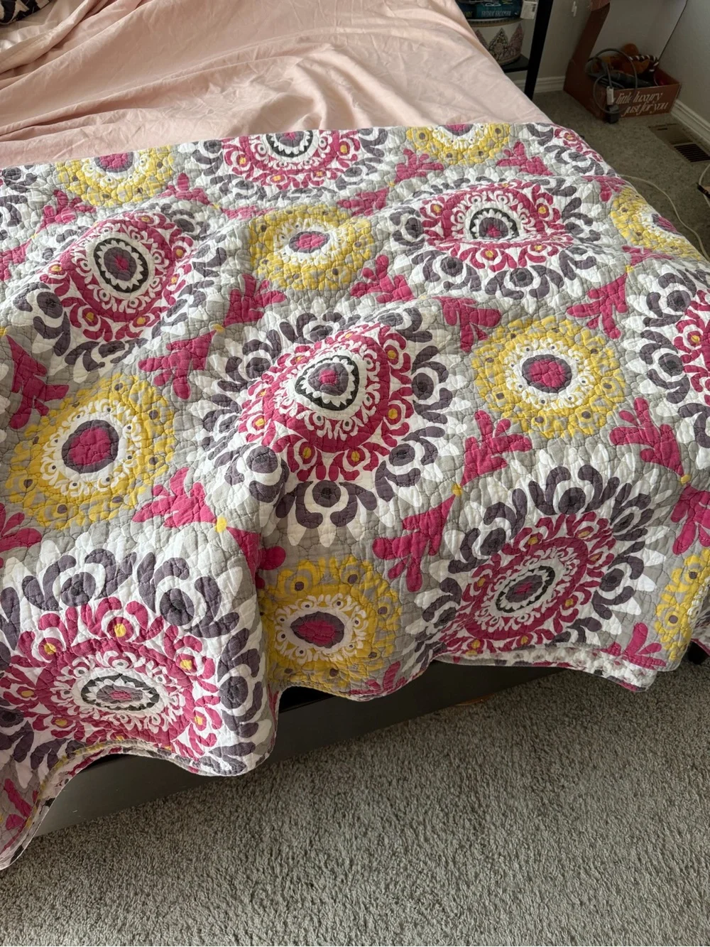 Pink, Yellow & Gray Medallion Quilt - Home Bedding